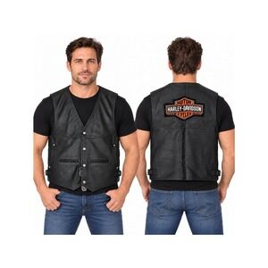 First Mfg Leather Motorcycle Vest Men's XL Harley-Davidson Patch Chain Extenders